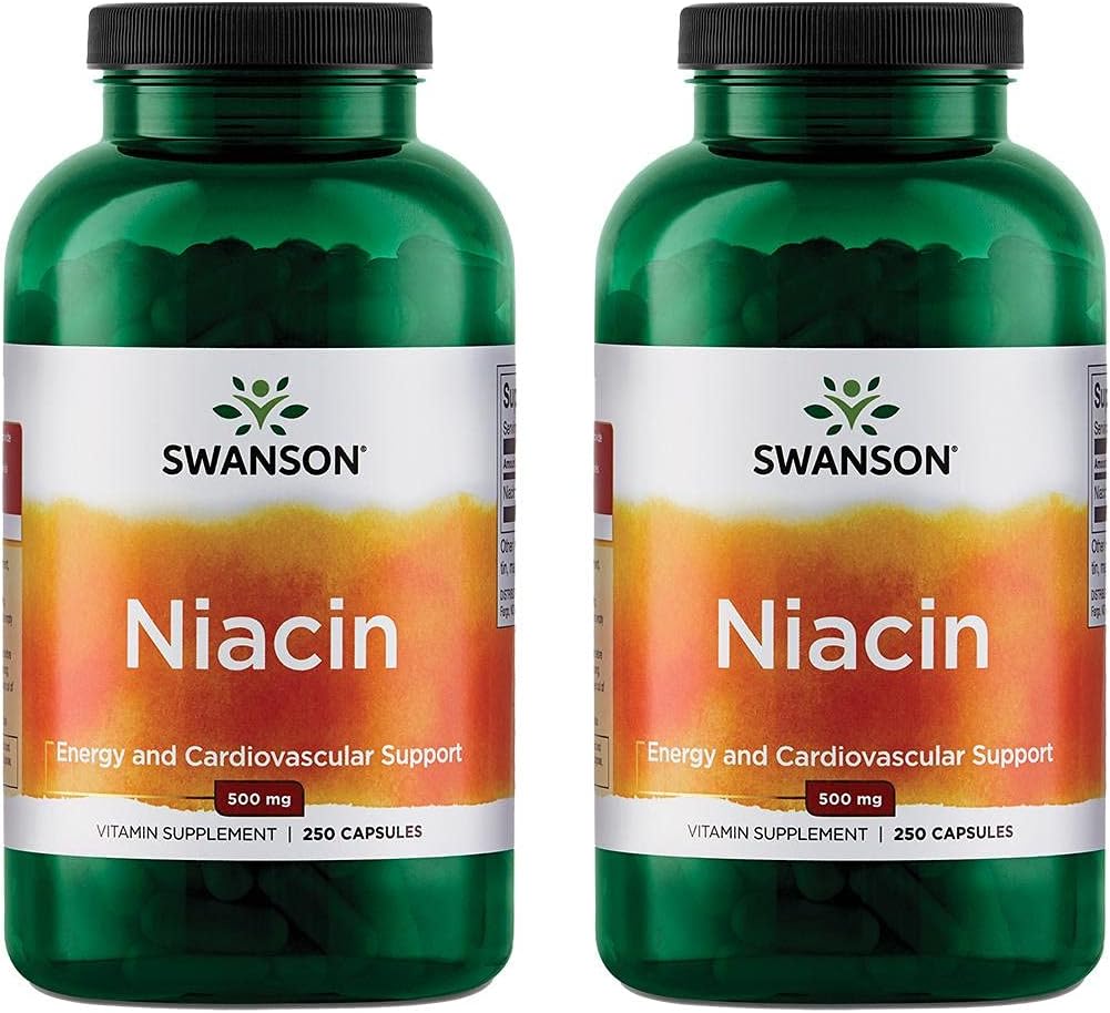 2-Pack Swanson Niacin (B3) 500mg Capsules for Cardio Health & Carbohydrate Metabolism Support