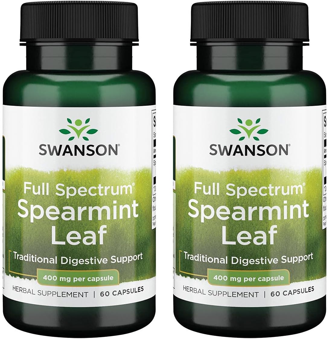 2 Pack Swanson Spearmint Leaf Full Spectrum Herbal Supplement 400mg 60 Capsules Digestive Health & Stomach Support