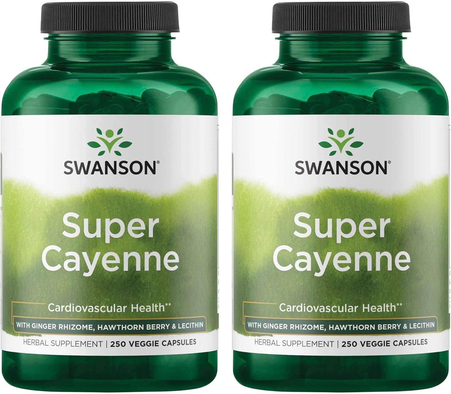 2-Pack Swanson Super Cayenne Herbal Supplement for Heart Health, Circulation & Blood Flow - Natural Formula with Ginger, Hawthorne Berry & Lecithin - 500 Veggie Capsules