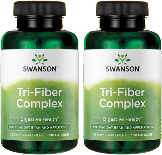 2 Pack Swanson Tri-Fiber Complex Capsules with Psyllium, Oat Bran, & Apple Pectin for Digestive Health