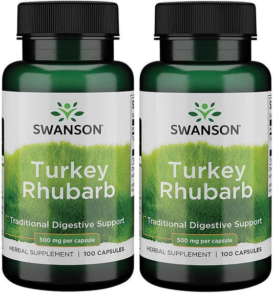 2 Pack Swanson Turkey Rhubarb Herbal Supplement - Natural 500mg Digestive Health Formula (100 Capsules)