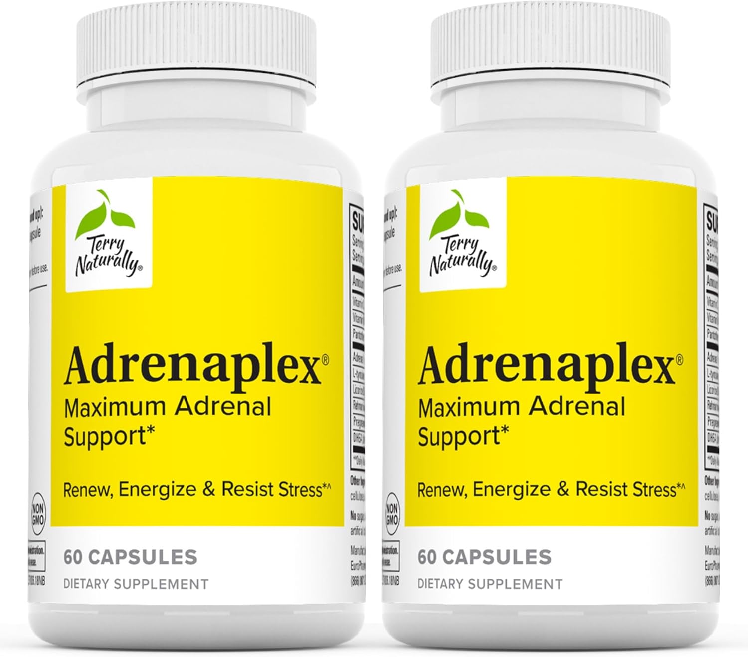 2 Pack Terry Naturally Adrenaplex Capsules - Maximum Adrenal Support Supplement - Non-GMO, Gluten Free - 60 Servings