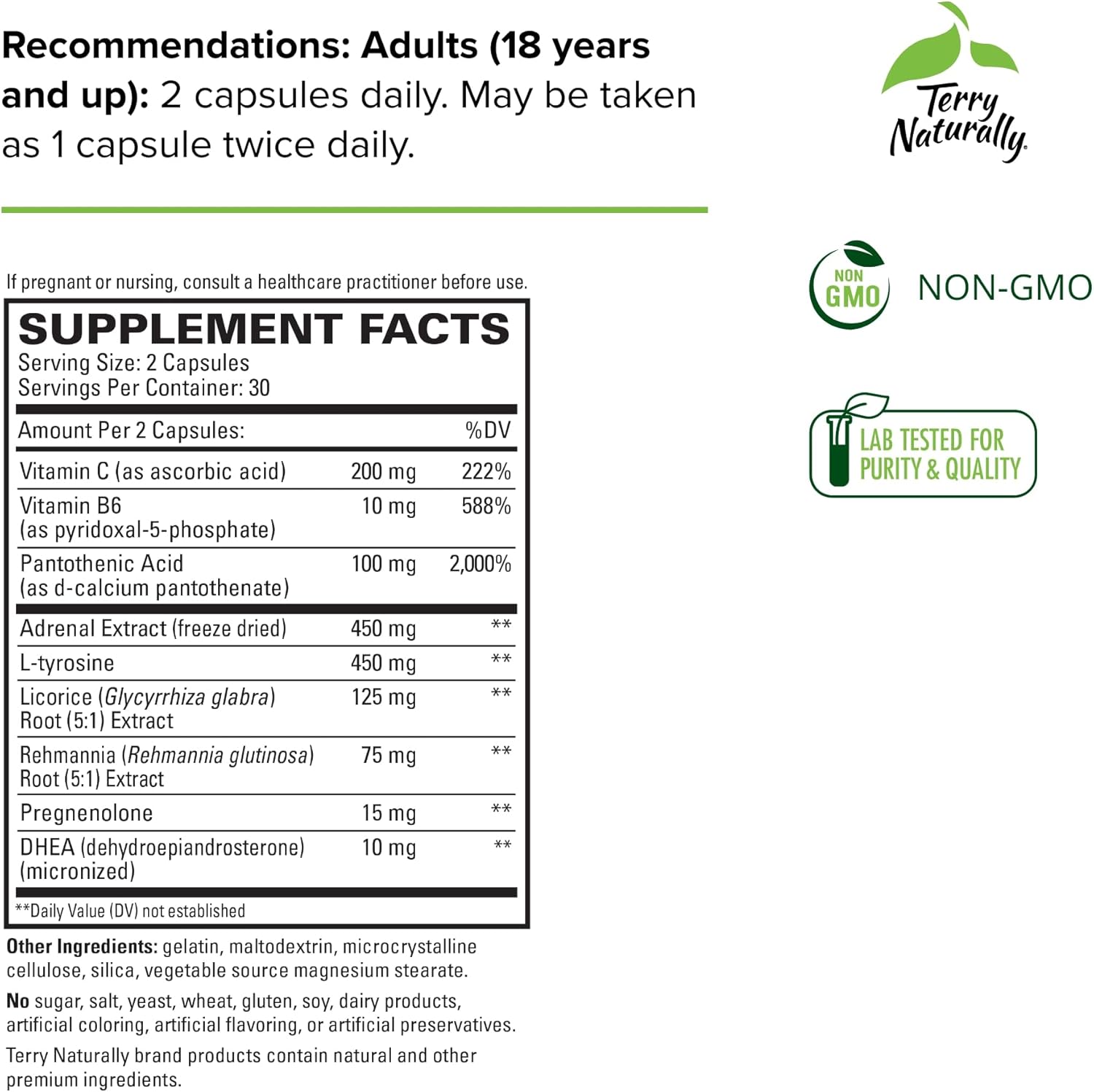 2 Pack Terry Naturally Adrenaplex Capsules - Maximum Adrenal Support Supplement - Non-GMO, Gluten Free - 60 Servings