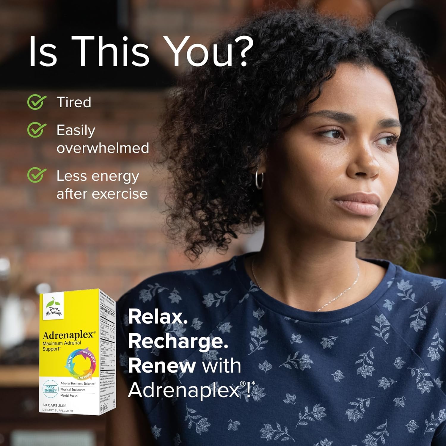 2 Pack Terry Naturally Adrenaplex Capsules - Maximum Adrenal Support Supplement - Non-GMO, Gluten Free - 60 Servings