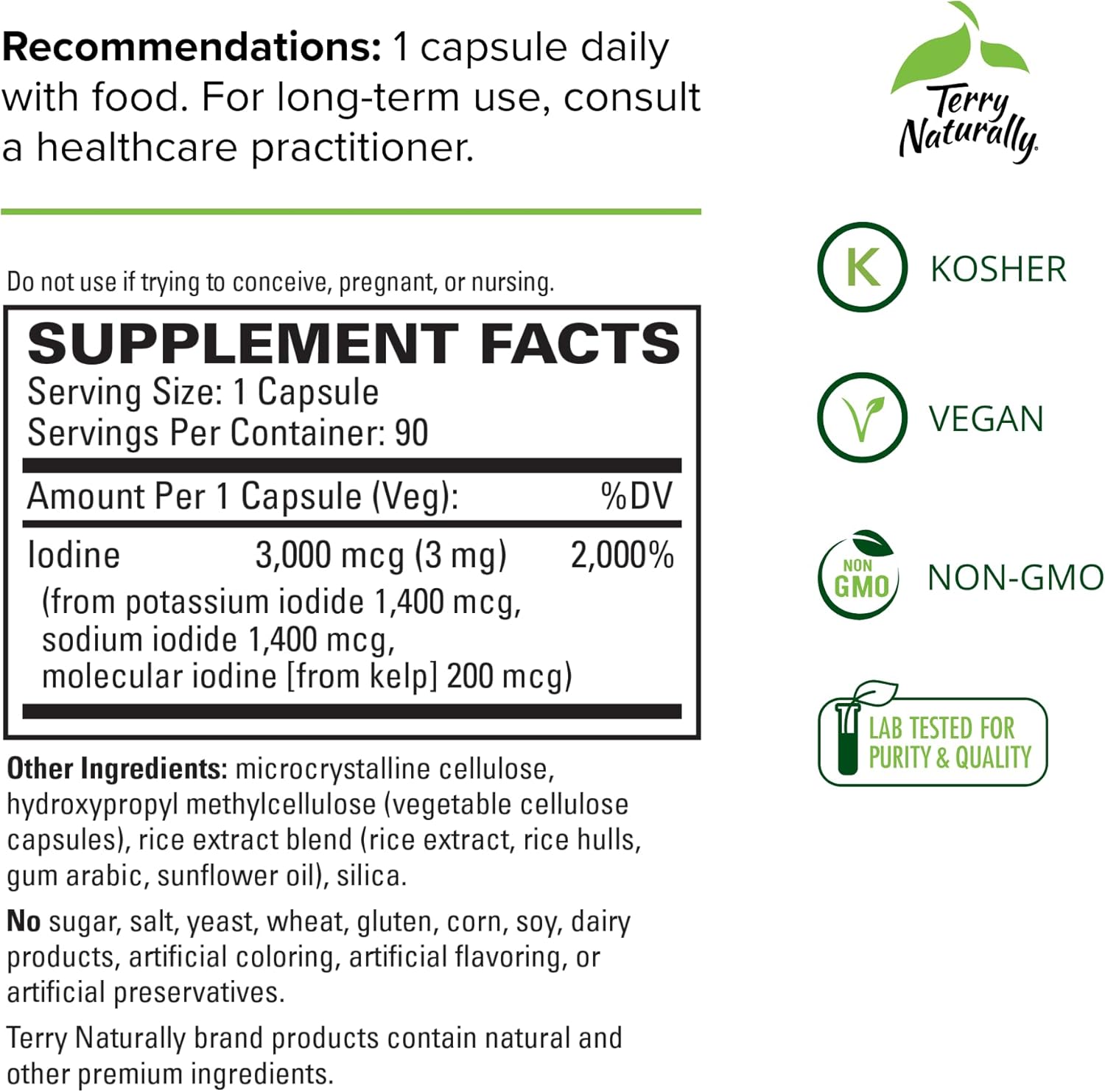 2 Pack Terry Naturally Tri-Iodine 3 mg Capsules - 90 Capsules Each - Promotes Cellular Defense & Hormone Balance - Non-GMO, Vegan, Kosher, Gluten Free - 180 Servings