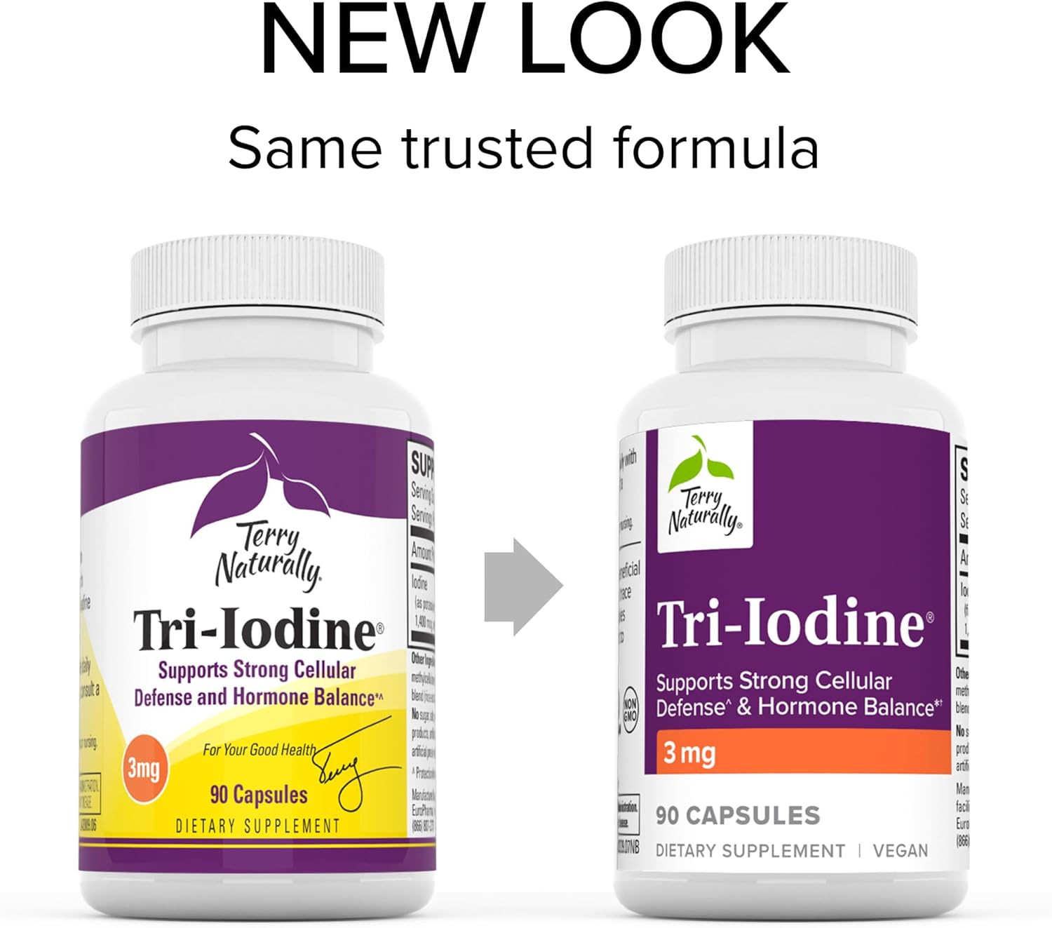 2 Pack Terry Naturally Tri-Iodine 3 mg Capsules - 90 Capsules Each - Promotes Cellular Defense & Hormone Balance - Non-GMO, Vegan, Kosher, Gluten Free - 180 Servings