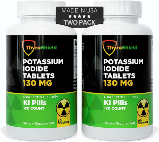 2 Pack ThyroShield Potassium Iodide Tablets - 130mg for Radiation Exposure - USA Made Nuclear Fallout KI Pills - YODO Naciente 120 Tablets