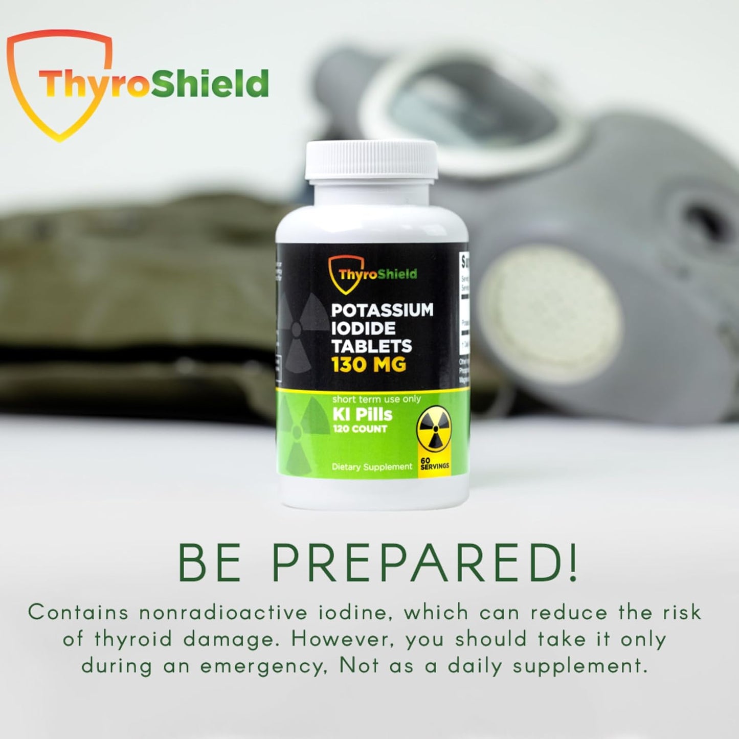 2 Pack ThyroShield Potassium Iodide Tablets - 130mg for Radiation Exposure - USA Made Nuclear Fallout KI Pills - YODO Naciente 120 Tablets