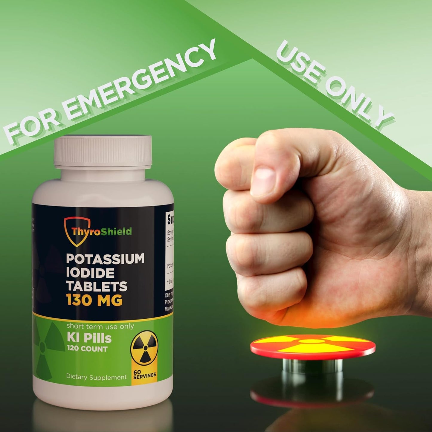 2 Pack ThyroShield Potassium Iodide Tablets - 130mg for Radiation Exposure - USA Made Nuclear Fallout KI Pills - YODO Naciente 120 Tablets