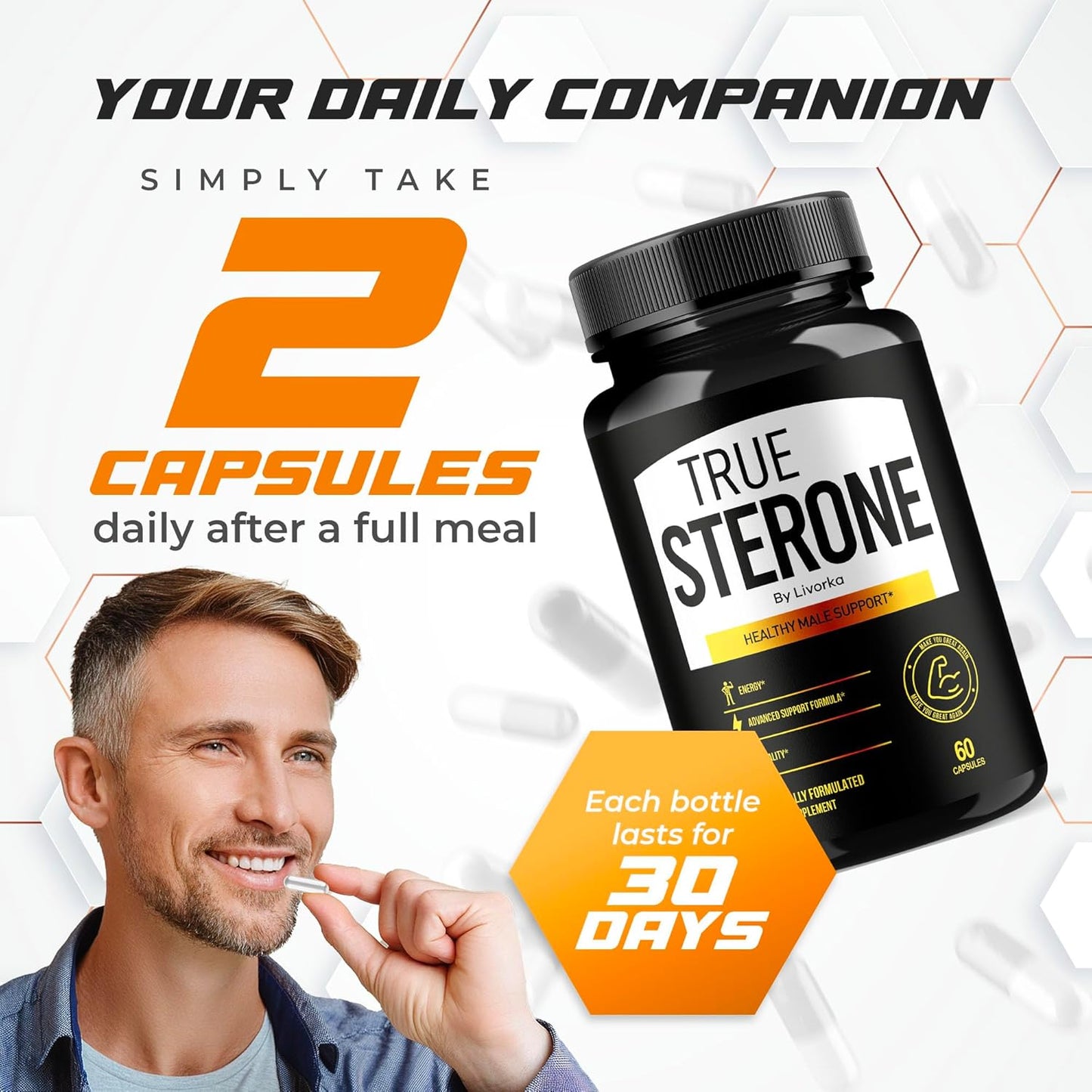 2 Pack True Sterone Pills - Advanced Formula with 120 Capsules for 2 Months - TrueSterone Vitamin Capsules & Reviews