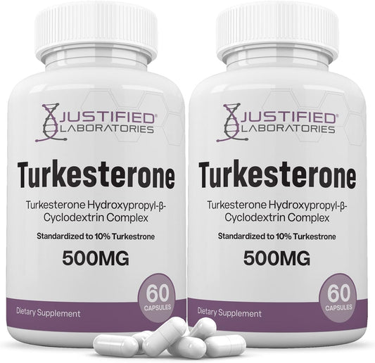 2 Pack Turkesterone 500mg 10% Standardized Capsules for Stamina, Endurance & Strength - 120 Count