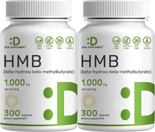2 Pack Ultra Strength HMB Supplements 1000mg, 600 Capsules | Muscle Growth, Retention, Lean Mass | Fast Recovery | Third Party Tested