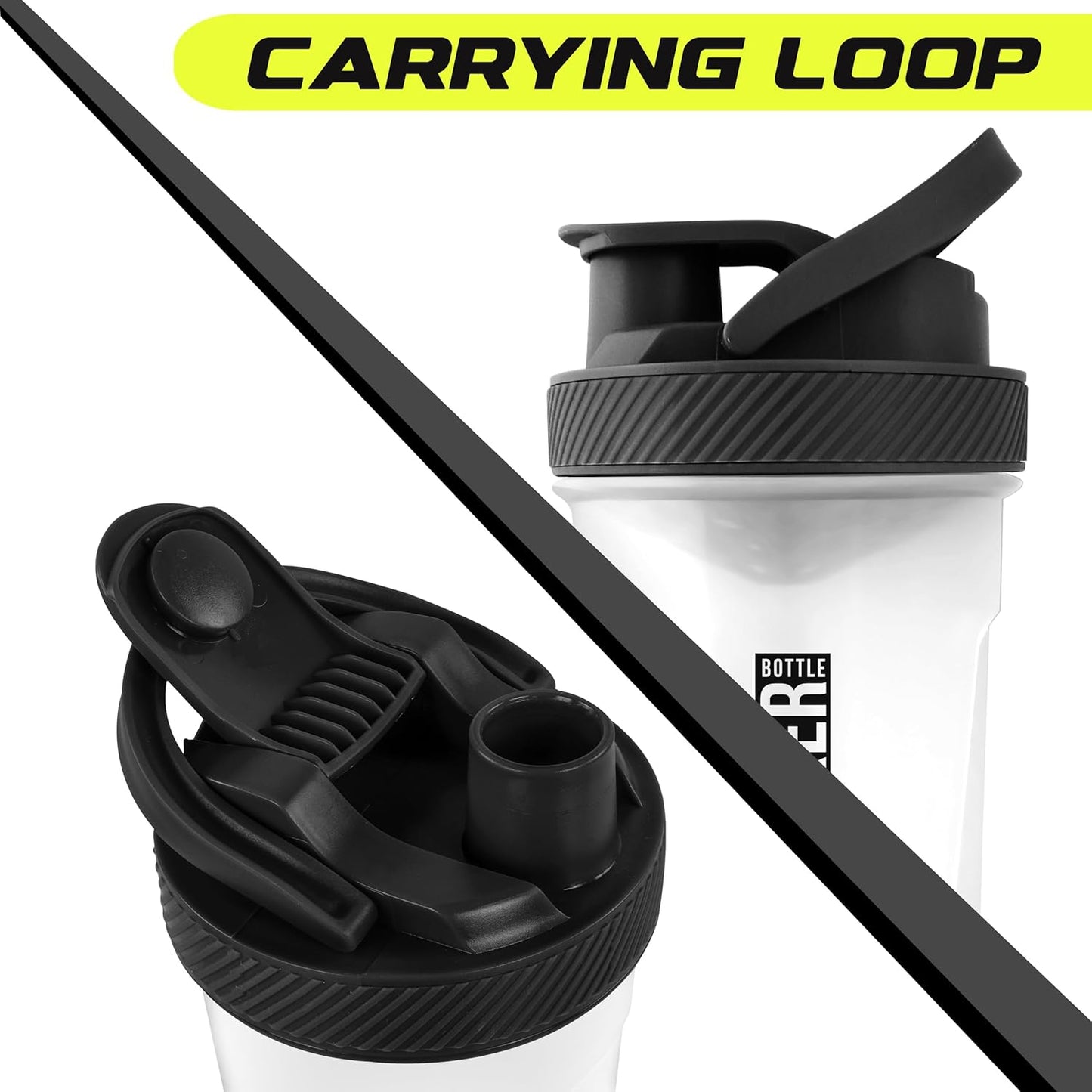 2 Pack Utopia Home Shaker Bottles - 24 oz Plastic Protein/Cocktail Shaker for Pre/Post Workout w/ Twist & Lock Protein Box - Black & Clear/Black