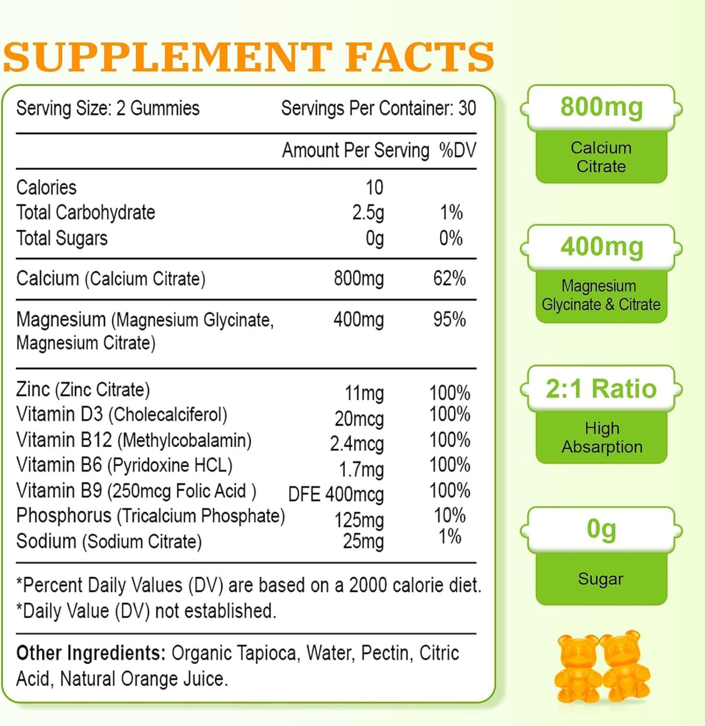 2 Pack Vegan Calcium Magnesium Zinc Gummies with Vitamin D3 & B12, 2:1 Ratio for Bone, Muscle, Mood, Immunity - 120 Orange Flavor Gummies