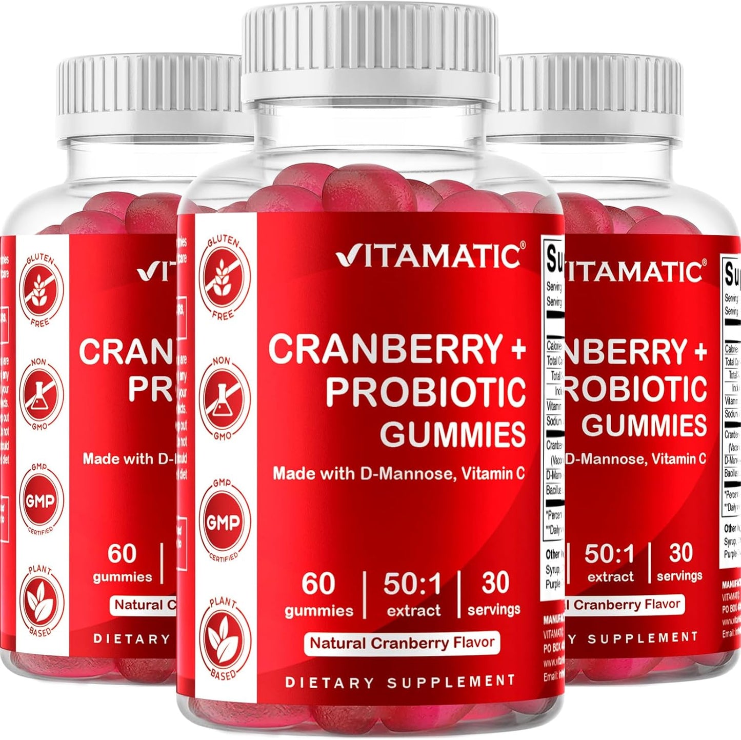 2 Pack Vegan Cranberry Gummies for Women Urinary Tract Health - D-Mannose, Probiotic, Vitamin C - 50X Concentrate Extract - 60 Count - Non-GMO, Gluten Free