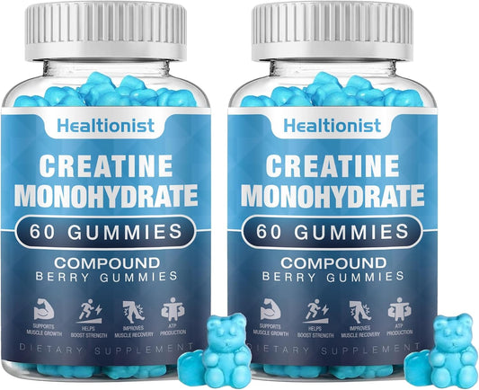 2 Pack Vegan Creatine Monohydrate Gummies for Men & Women - Muscle Builder, Energy Boost, Pre-Workout Supplement - 120 Count