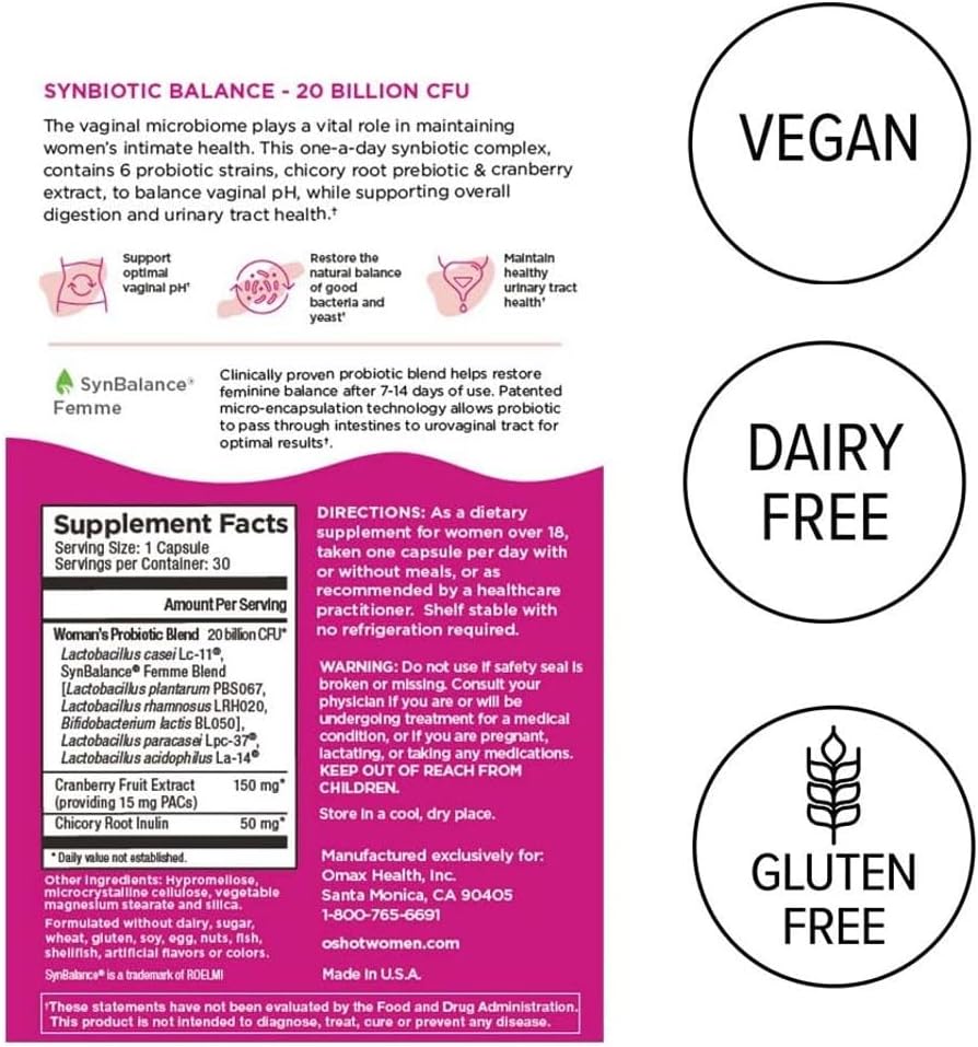 2 Pack Vegan Vaginal Probiotic + Prebiotic with Cranberry Extract and Chicory Root for Women - Supports Vaginal pH, Urinary Tract, Digestion, and Bloating - Non Dairy, Non GMO, Gluten Free - 60 Vege-Capsules