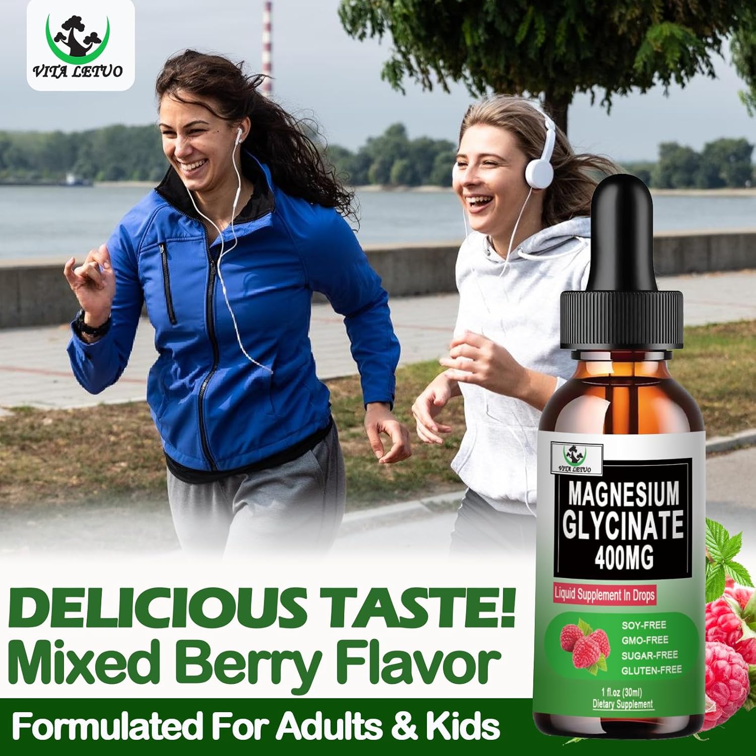 2 Pack Vita Letuo Magnesium Glycinate Liquid Drops - High Absorption Supplement for Bone Health, Sleep, and Immune Support - 400mg Pure Magnesium Glycinate for Men and Women - Vegan and Non-GMO