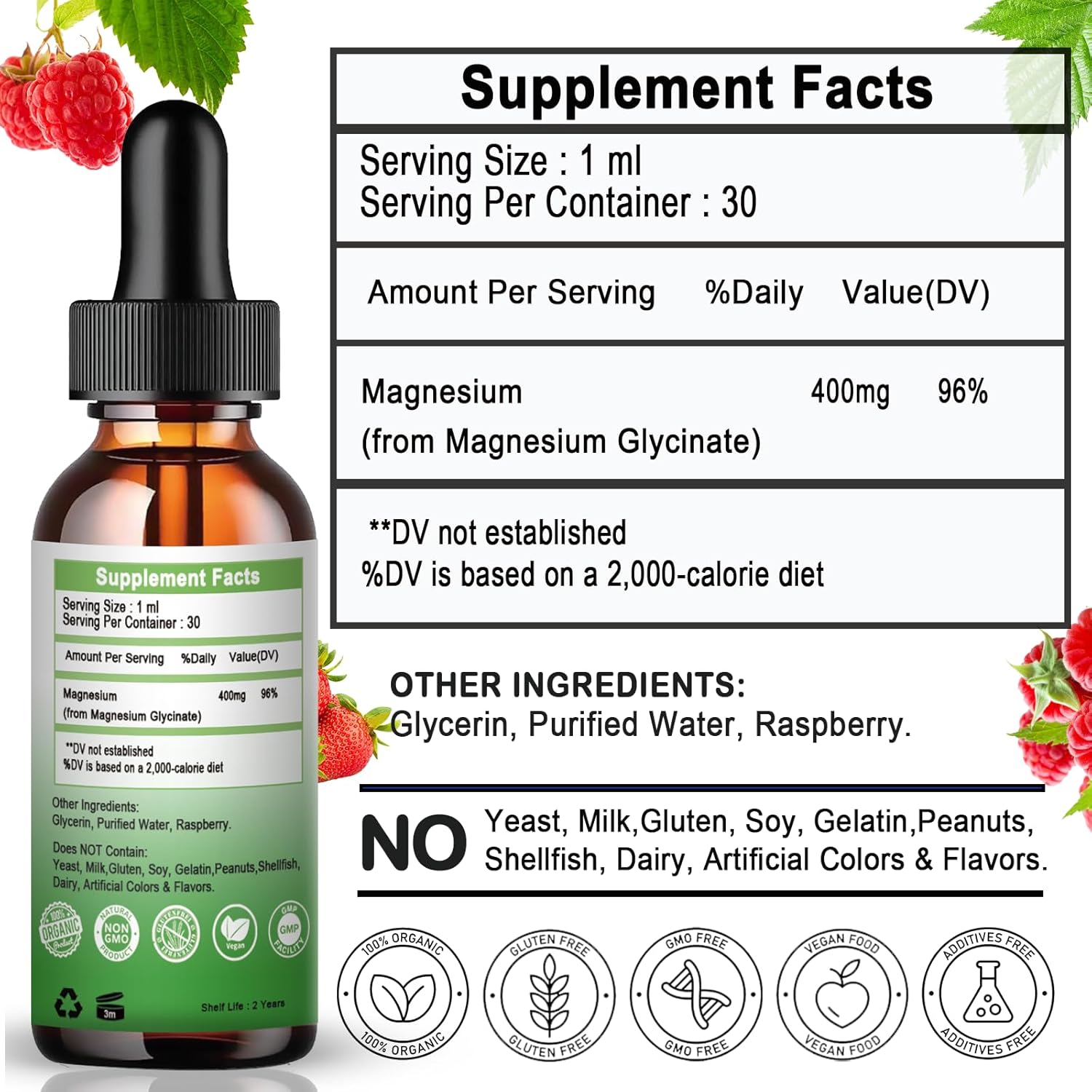 2 Pack Vita Letuo Magnesium Glycinate Liquid Drops - High Absorption Supplement for Bone Health, Sleep, and Immune Support - 400mg Pure Magnesium Glycinate for Men and Women - Vegan and Non-GMO