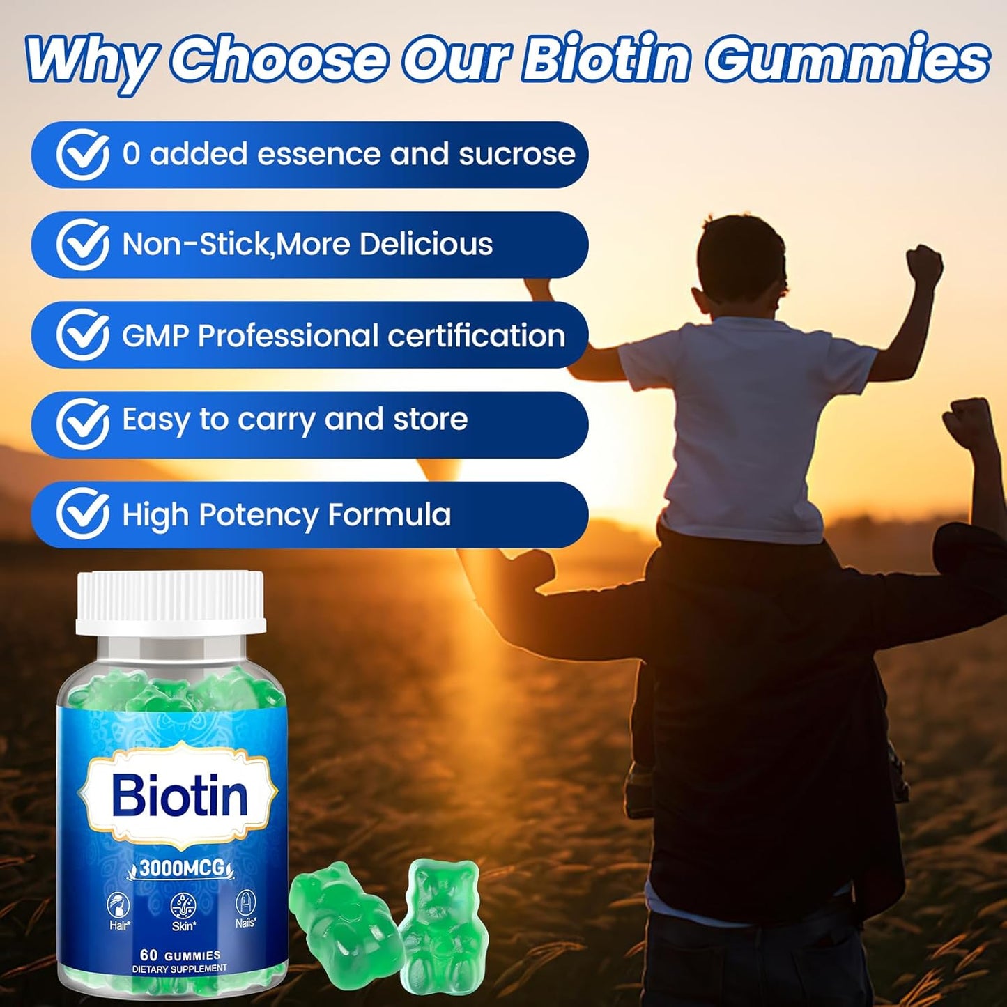 2-Pack Vitaluxy Hair Skin and Nails Gummies with High Potency Vitamins for Women, Men & Kids - Biotin Gummies for Hair Growth, Skin, and Nails - Includes Vitamin D, E, B16, and B12