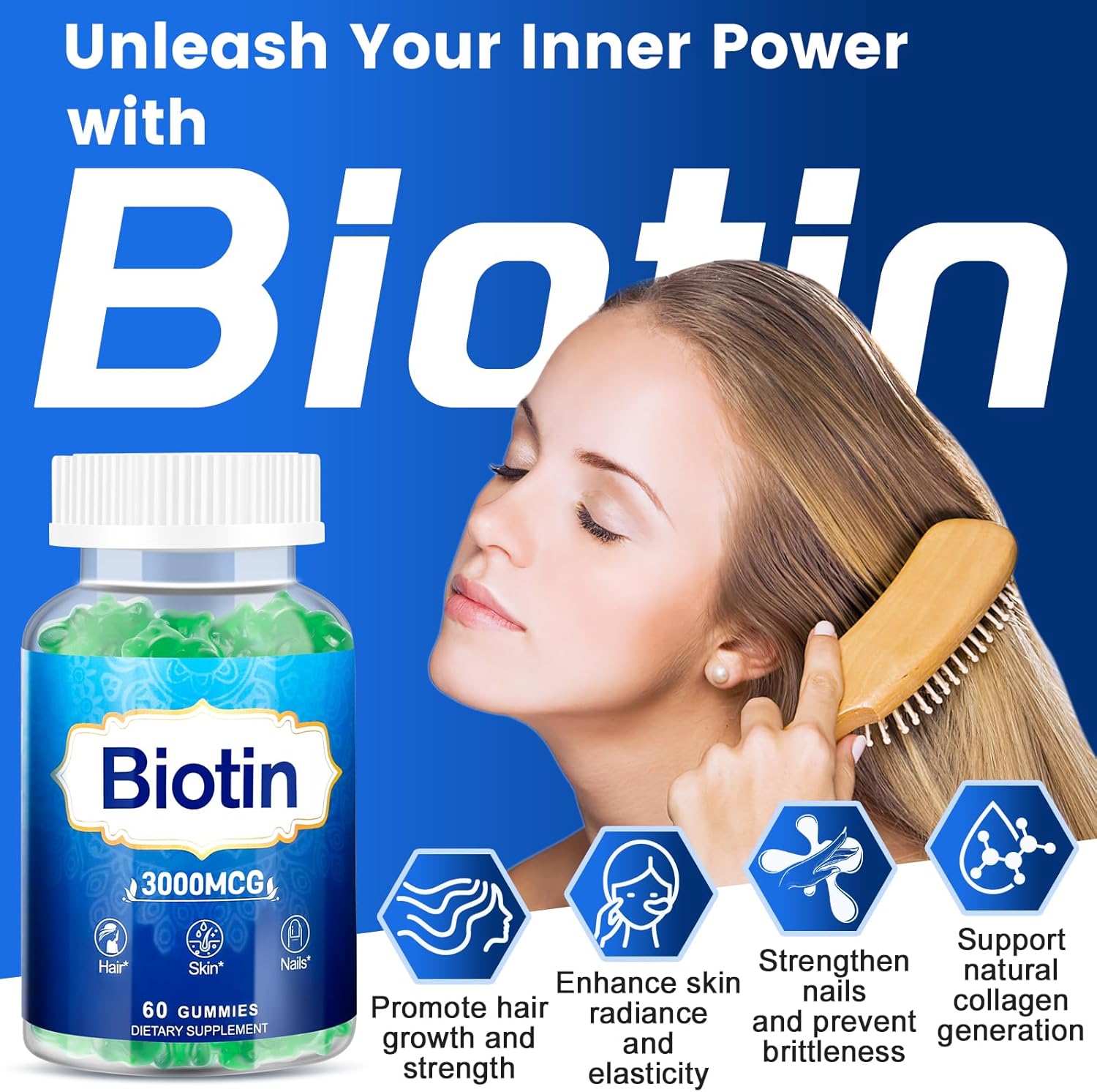 2-Pack Vitaluxy Hair Skin and Nails Gummies with High Potency Vitamins for Women, Men & Kids - Biotin Gummies for Hair Growth, Skin, and Nails - Includes Vitamin D, E, B16, and B12