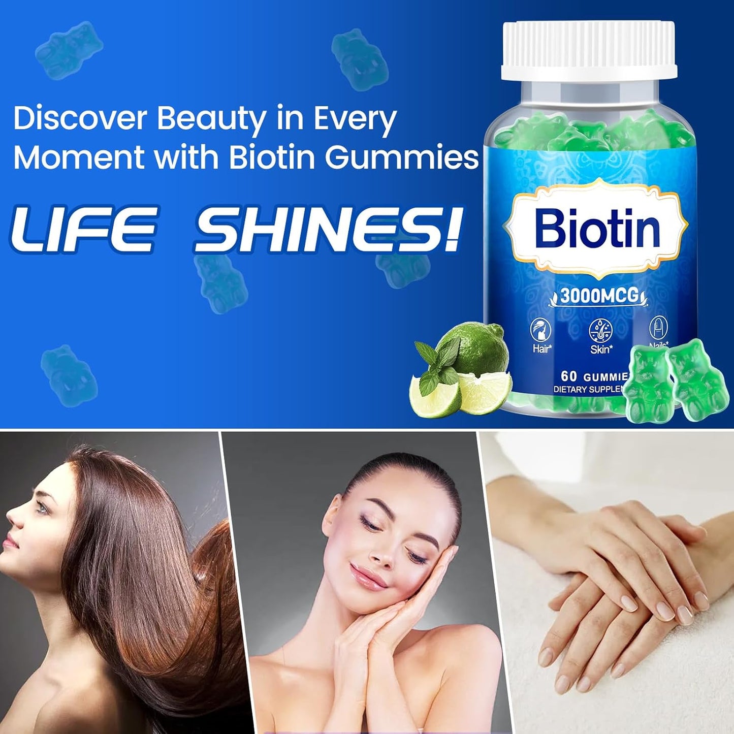 2-Pack Vitaluxy Hair Skin and Nails Gummies with High Potency Vitamins for Women, Men & Kids - Biotin Gummies for Hair Growth, Skin, and Nails - Includes Vitamin D, E, B16, and B12