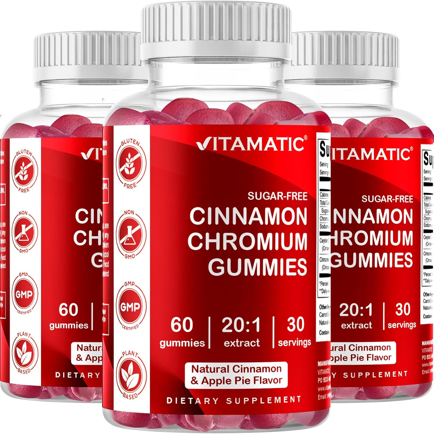 2 Pack Vitamatic Sugar Free Chromium Gummies with Ceylon Cinnamon - Non-GMO, Gluten Free, Vegan - 60 Gummies