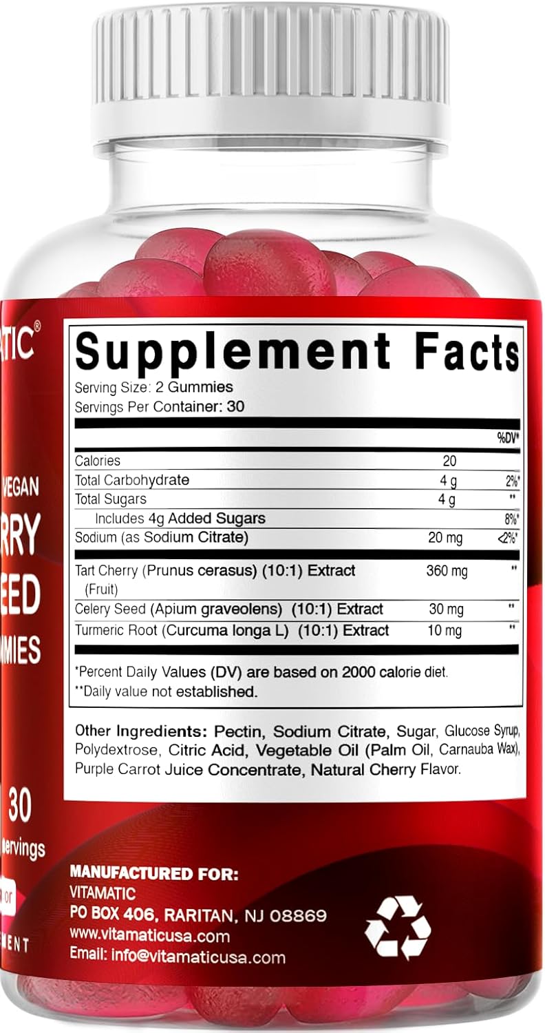 2 Pack Vitamatic Tart Cherry & Celery Seed Gummies - 10X Concentrate Extract - Uric Acid Cleanse for Joint Comfort & Sleep