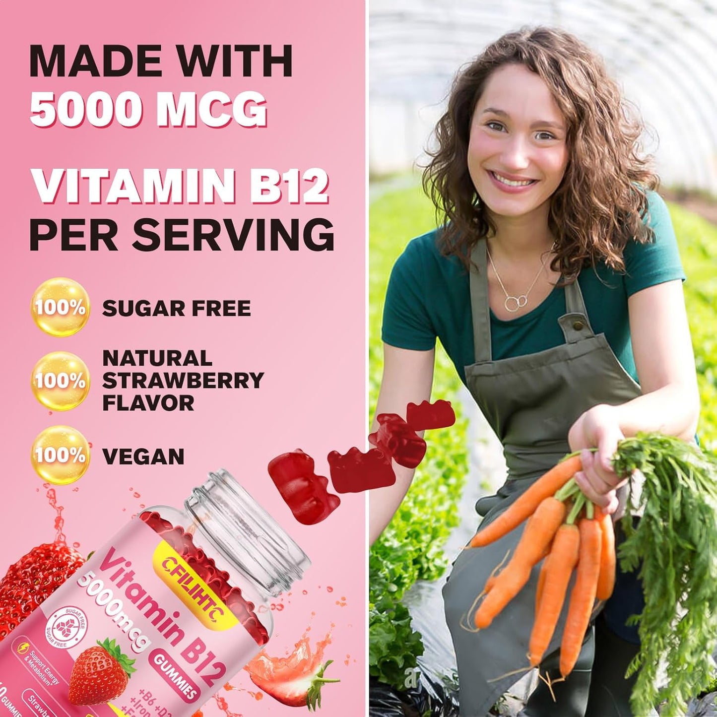 2 Pack Vitamin B12 Gummies 5000mcg for Adults - Methyl B12 with B6, D3, Iron, Folate - Energy & Metabolism Support, Mood & Immune Boost - Sugar Free