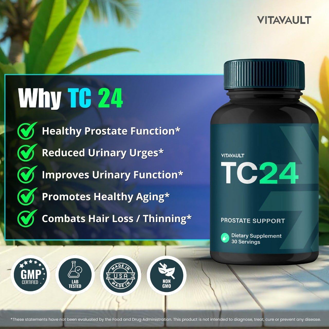 2 Pack Vitavault TC24 Prostate Health Supplement Capsules - Extra Strength All Natural Formula for Prostate Support