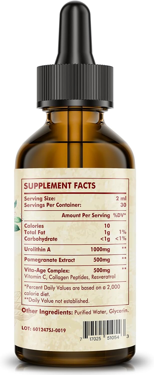 2-Pack ViveSano Urolithin A 2000MG Liquid Drops with Pomegranate Extract and Vita-Age Complex for High Bioavailability