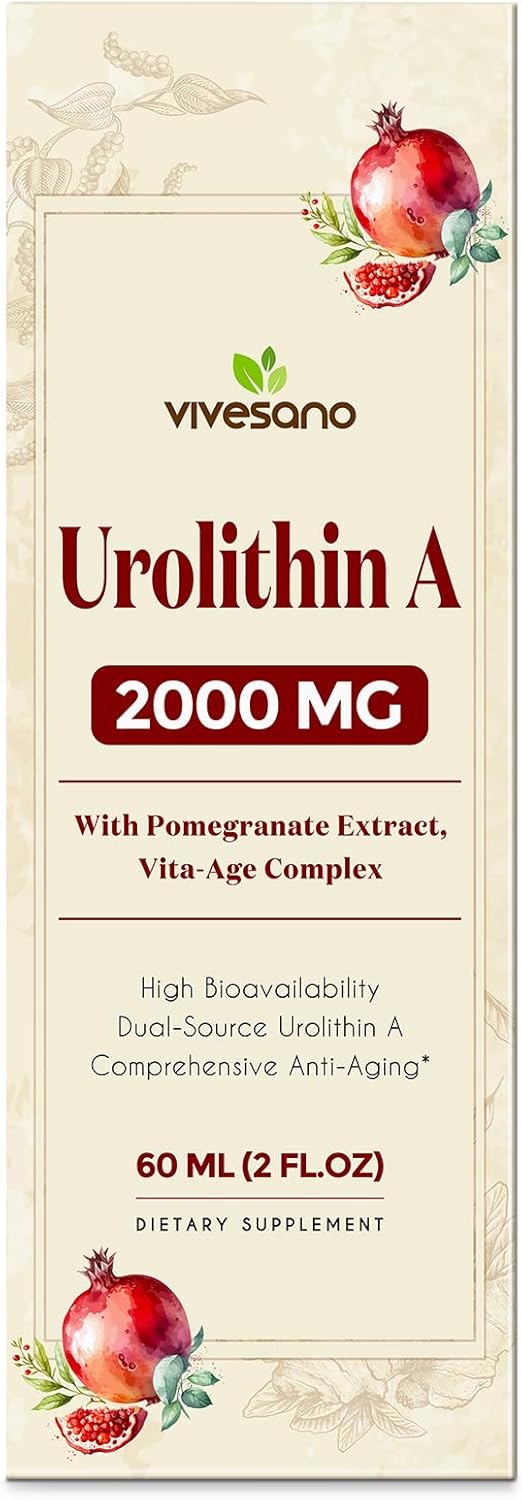 2-Pack ViveSano Urolithin A 2000MG Liquid Drops with Pomegranate Extract and Vita-Age Complex for High Bioavailability