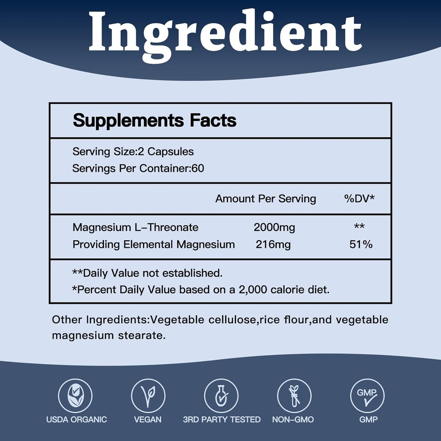 2 Pack VPKIN Magnesium L-Threonate Capsules with Vitamin C & D3 - High Absorption, Memory & Focus Support (120 Caps)