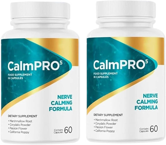 2 Packs AEDNX Calmpro5 Nerve Capsules - 2025 Upgraded Formula, No Artificial Preservatives, Dairy-Free (2 Bottles)
