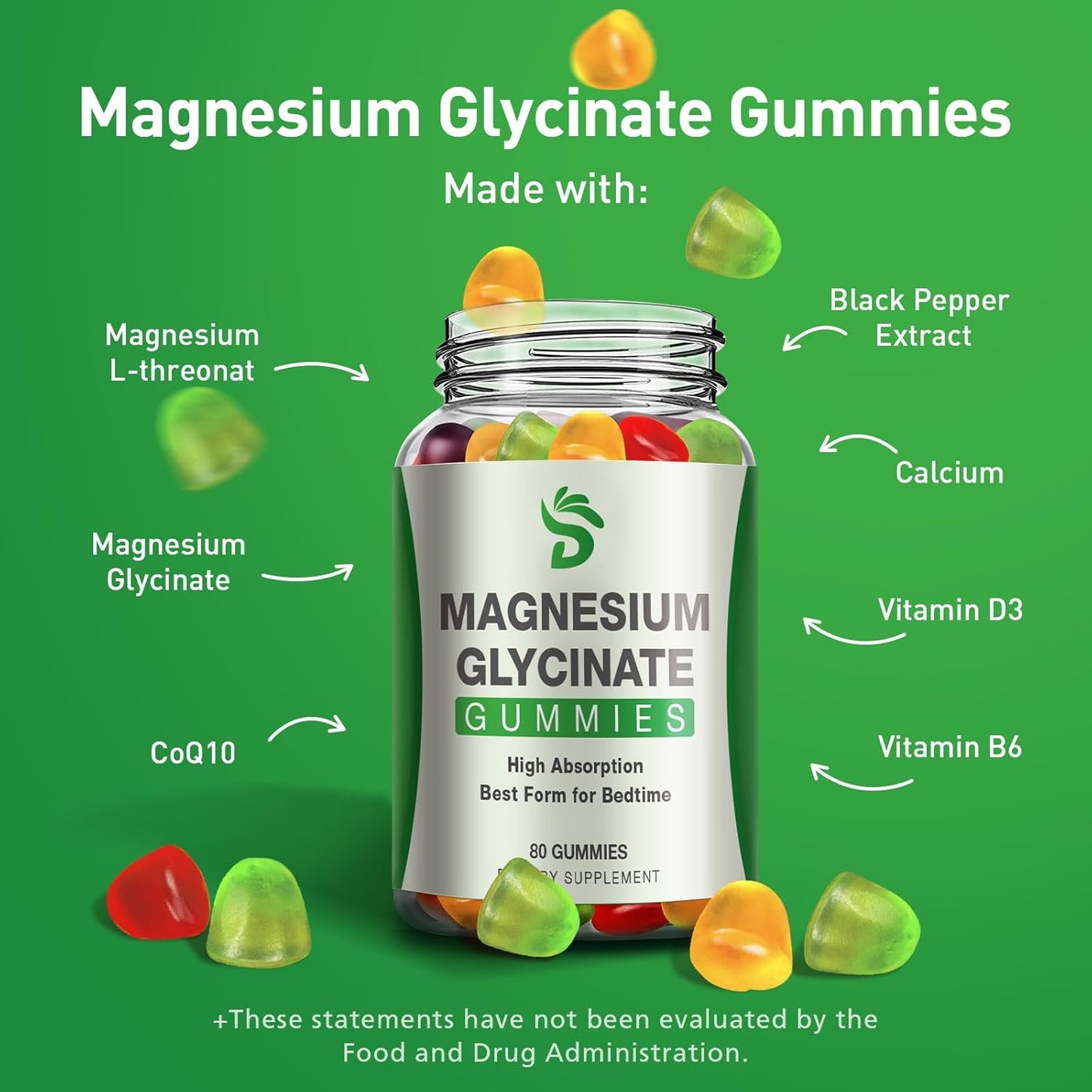 2 Packs DUCRKACS Magnesium Glycinate Gummies 400mg - High Absorption Supplement for Adults & Kids - Calm Sleep & Stress Relief Gummies, Sugar Free - 160 Gummies