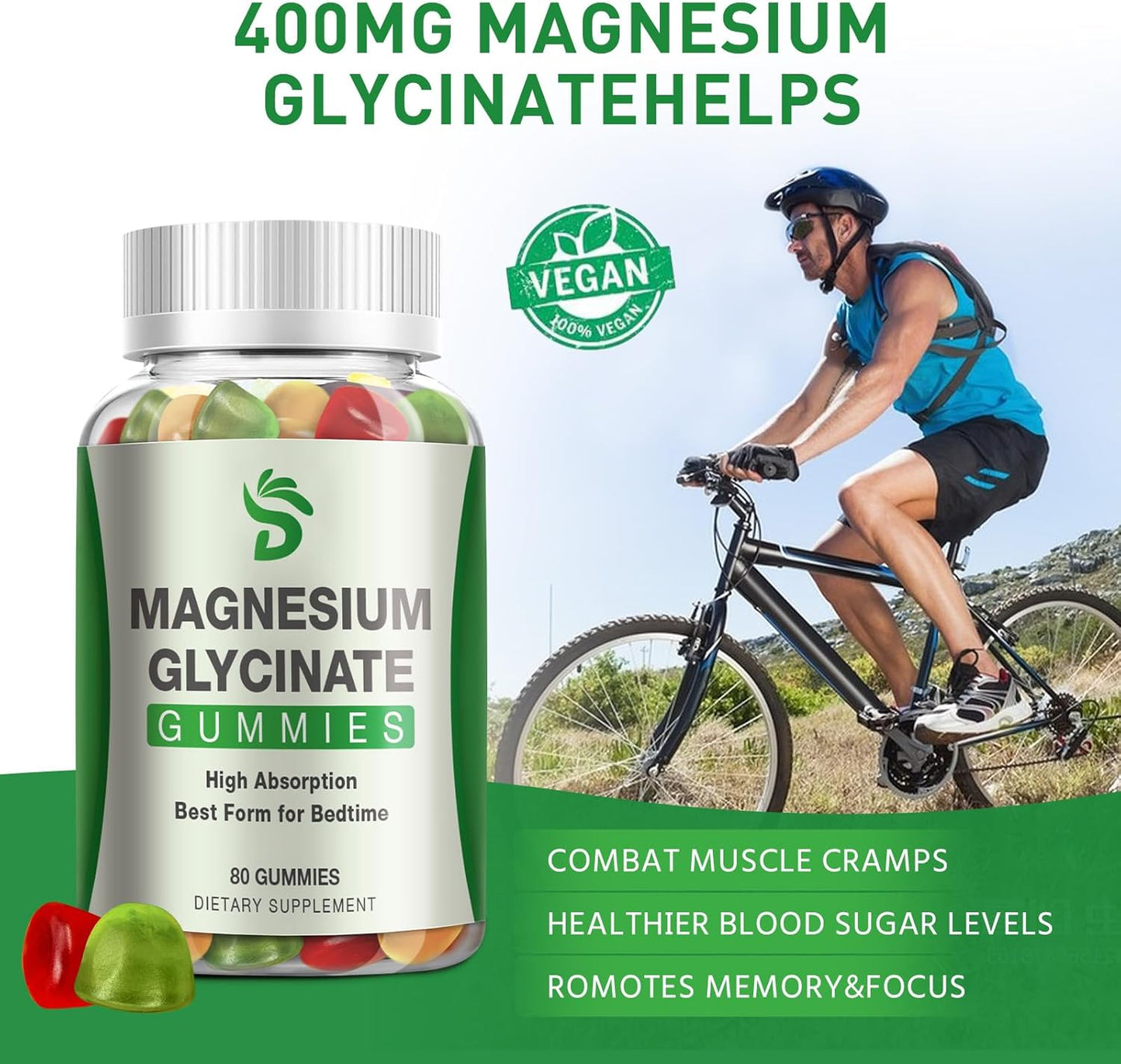 2 Packs DUCRKACS Magnesium Glycinate Gummies 400mg - High Absorption Supplement for Adults & Kids - Calm Sleep & Stress Relief Gummies, Sugar Free - 160 Gummies
