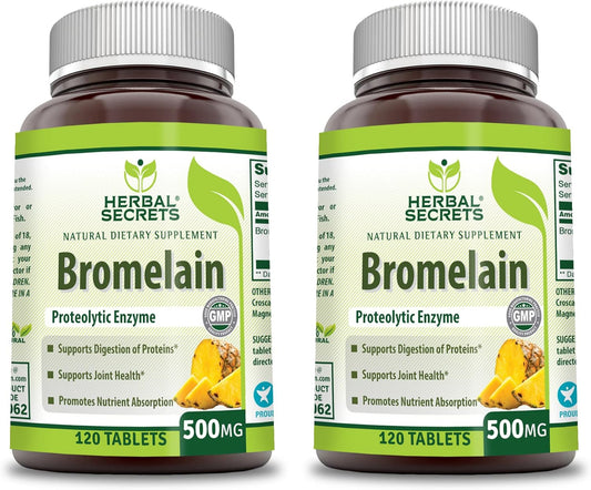 2 Packs Herbal Secrets Bromelain 500 Mg 120 Tablets Supplement - Non-GMO, Gluten Free, Made in USA