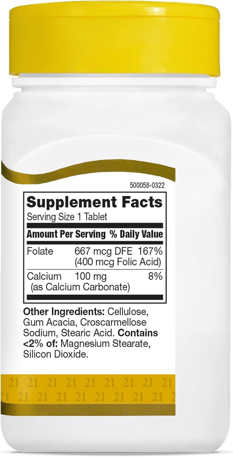 2 Packs of 21st Century Folic Acid 400 mcg Tablets, Total 500 Count
