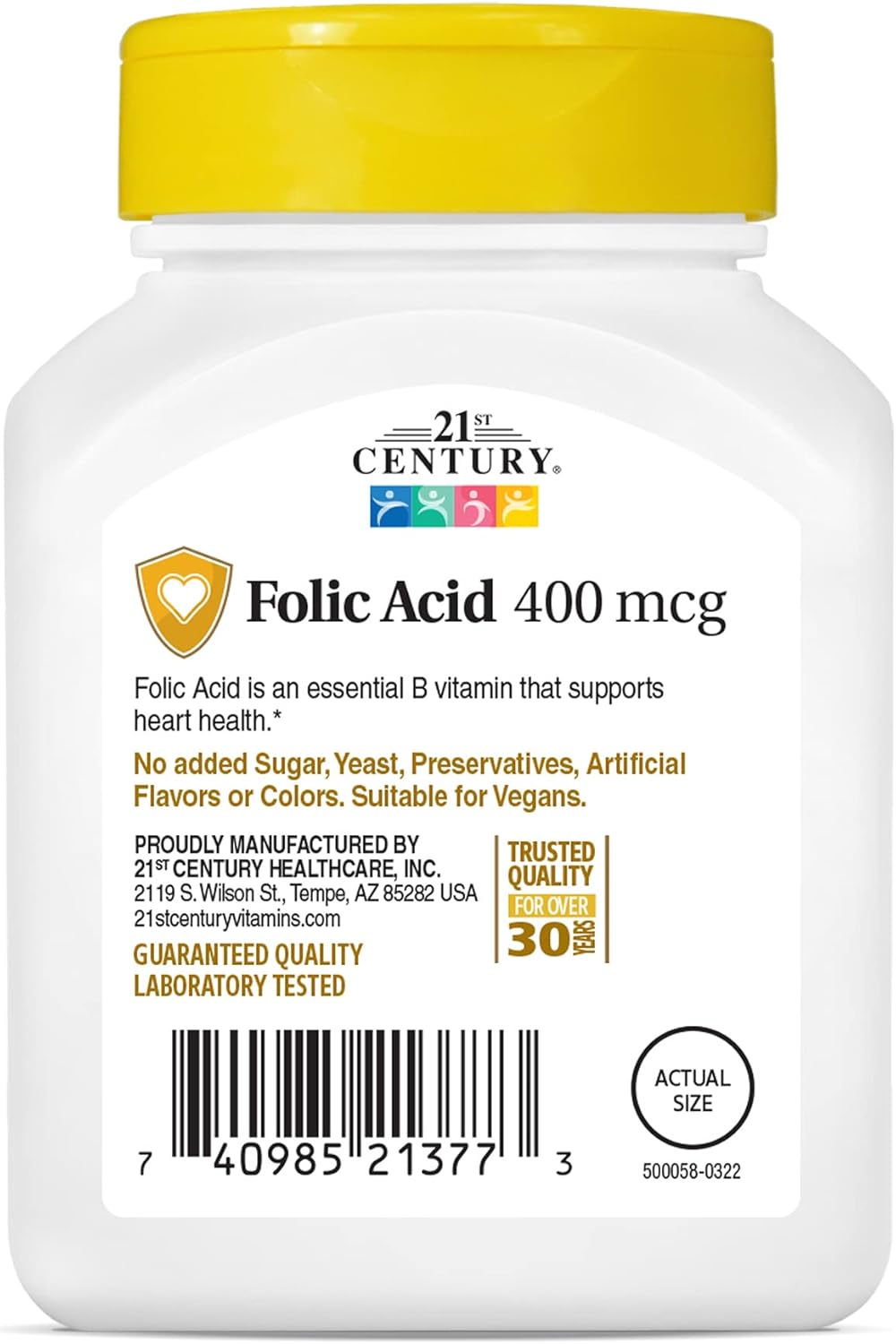 2 Packs of 21st Century Folic Acid 400 mcg Tablets, Total 500 Count