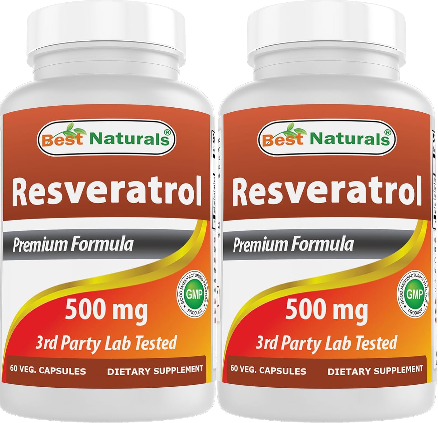2 Packs of Best Naturals Resveratrol Complex 500mg 60 Veg Capsules - Made with Grape Skin, Red Wine, Quercetin - Gluten Free & Non GMO - Total 120 Capsules
