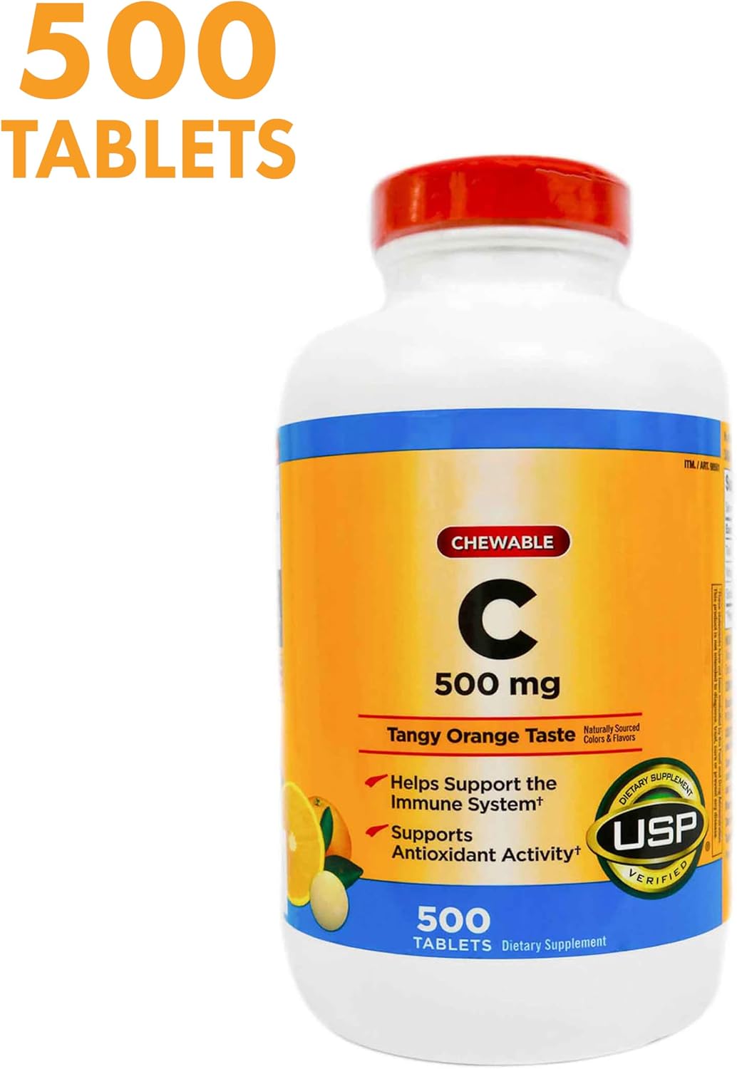 2 Packs of Blue Ribbon Chewable Vitamin C 500 mg Tablets - Tangy Orange Flavor, 1000 Tablets Total