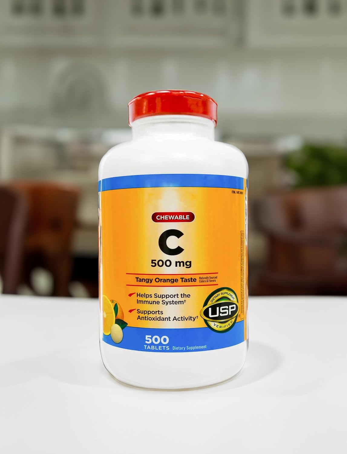 2 Packs of Blue Ribbon Chewable Vitamin C 500 mg Tablets - Tangy Orange Flavor, 1000 Tablets Total