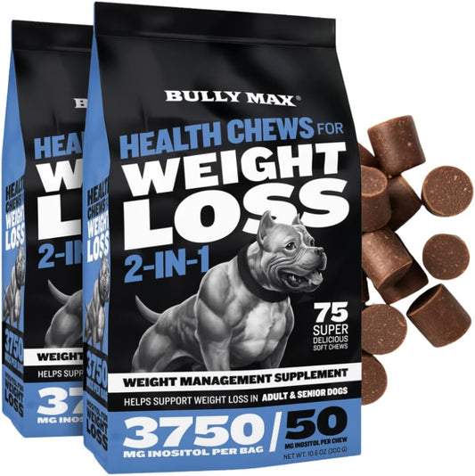 2 Packs of Bully Max 2-in-1 Dog Slimming Formula Supplement Chews for Adult and Senior Dogs - Immunity Boost & Weight Control - 150 Soft Chews