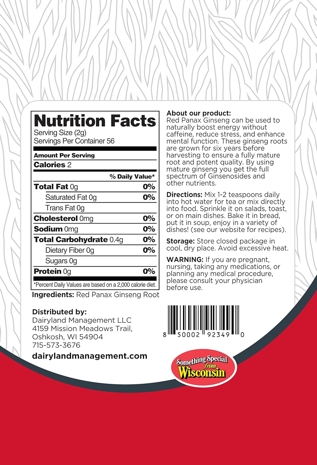 2 Packs of Dairyland Management LLC Red Panax Ginseng Powder (16 oz) - Natural Ginsenosides for Energy, Vitality, Mood - Korean Panax Ginseng Root Powder for Smoothies, Coffee - Supports Overall Health