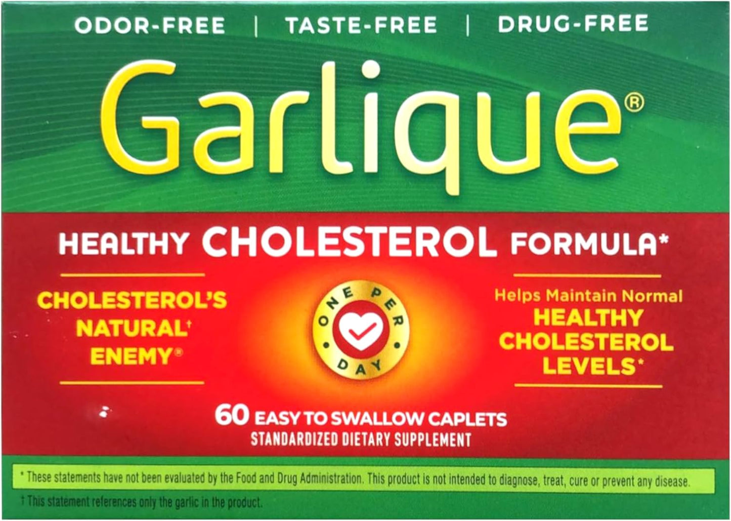 2 Packs of Garlique Healthy Cholesterol Formula with 5000 mcg Allicin, 60 Enteric Coated Caplets - Total 120 Caplets
