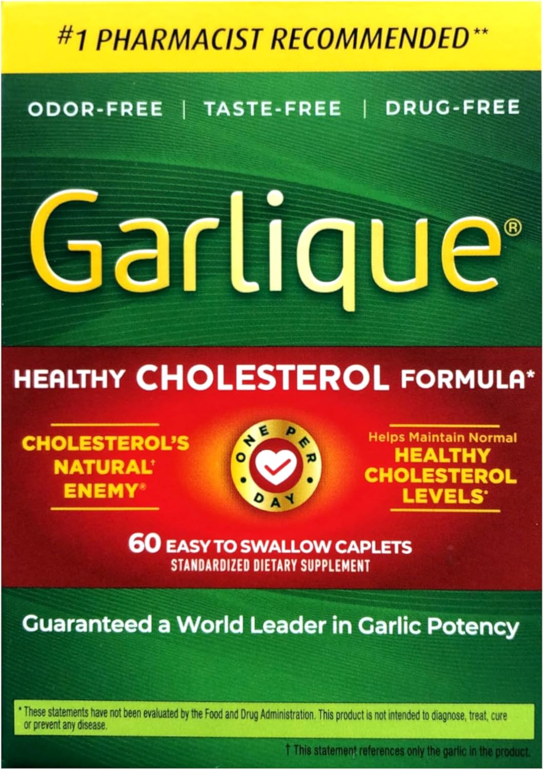 2 Packs of Garlique Healthy Cholesterol Formula with 5000 mcg Allicin, 60 Enteric Coated Caplets - Total 120 Caplets