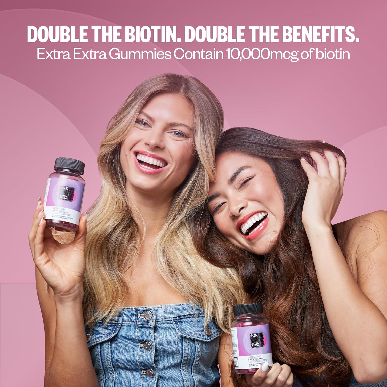 2 Packs of IGK Biotin Hair Gummies 10,000mcg - Strawberry Flavored Hair Growth Supplement for Healthy Hair, Skin & Nails - Combat Hair Loss & Thinning - Vegan - 60 Count