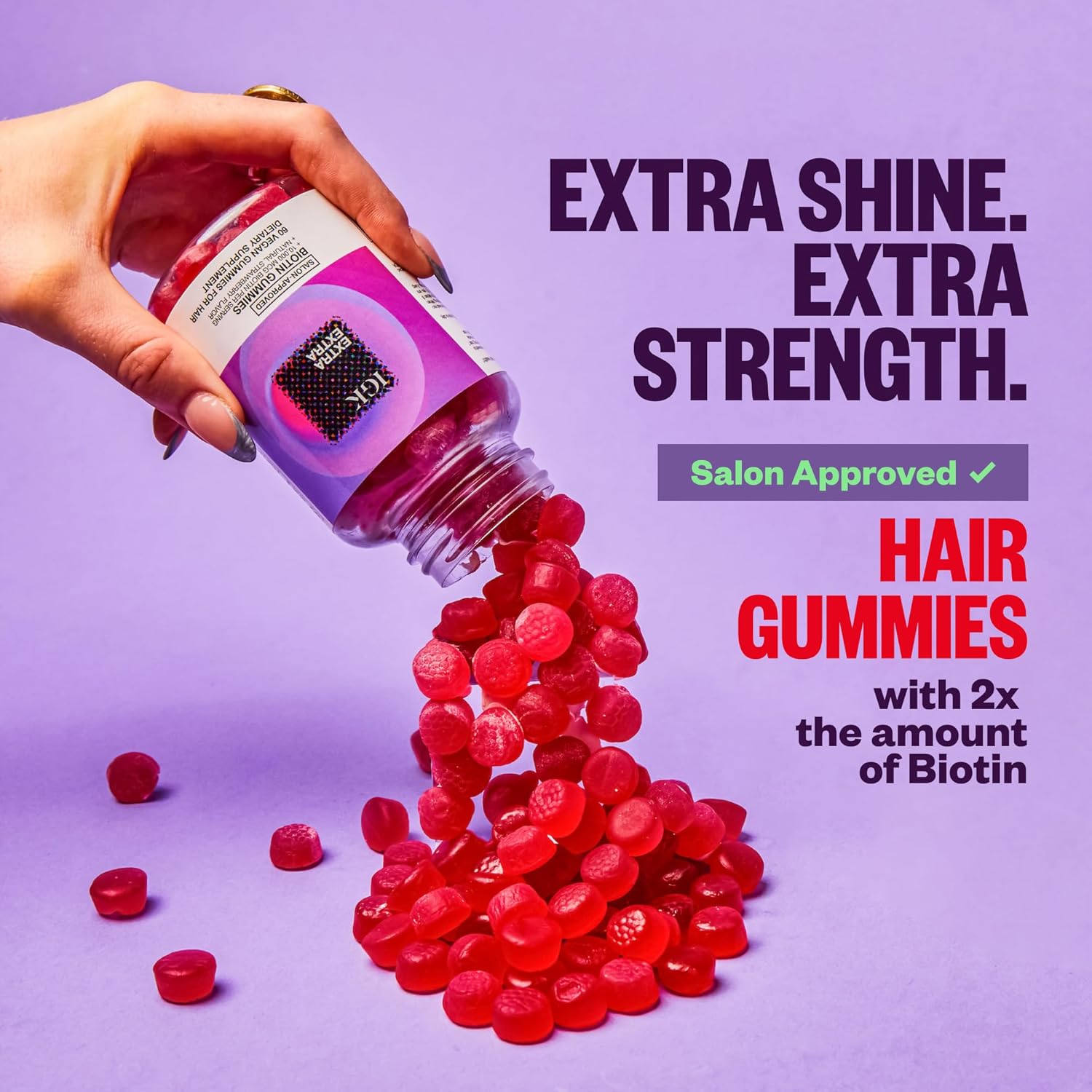 2 Packs of IGK Biotin Hair Gummies 10,000mcg - Strawberry Flavored Hair Growth Supplement for Healthy Hair, Skin & Nails - Combat Hair Loss & Thinning - Vegan - 60 Count
