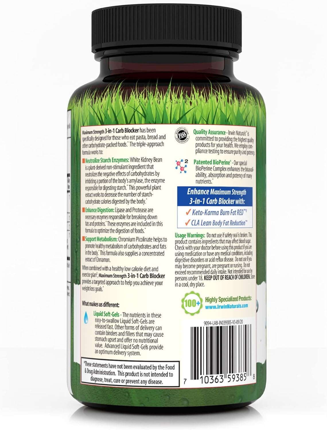 2 Packs of Irwin Naturals Maximum Strength 3-in-1 Carb Blocker - 84 Liquid Soft-Gels - Neutralize Carbohydrates - 168 Servings Total