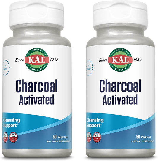 2 Packs of KAL Charcoal 280mg - 50 Capsules for Digestive Health Support